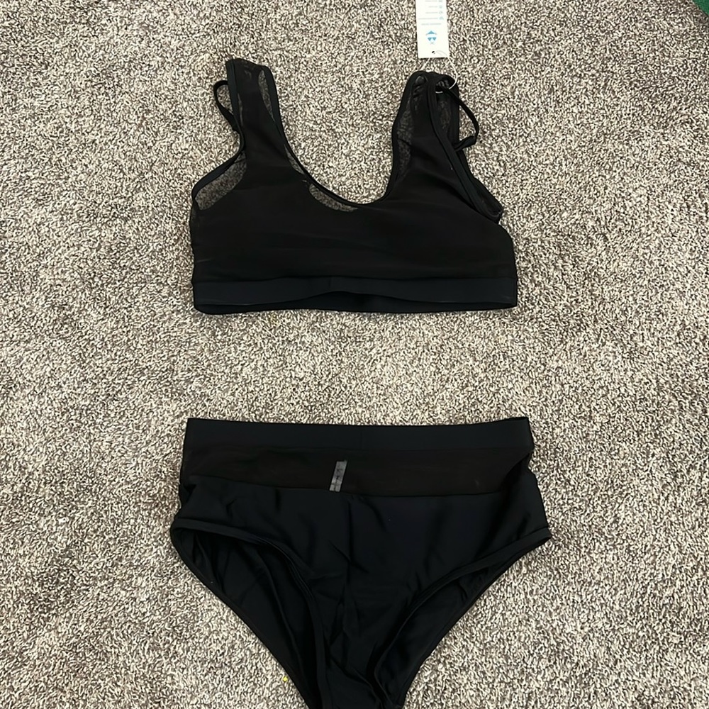 NWT two piece mesh black bathing suit